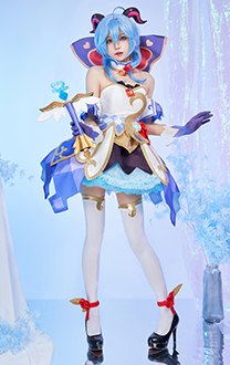 Miccostumes x akuoart Genshin Impact Magical Girl Ganyu Cosplay Kostüm Oberteil und Rock mit Halsband und Handschuhen