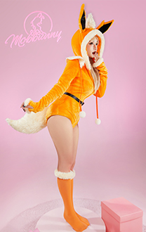 PM Derivative Sexy Lingerie Bodysuit Halloween Plush Hooded Romper and Socks with Belt and Tail S-4XL