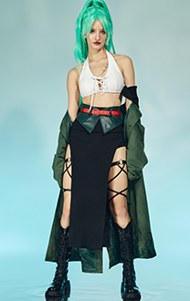 OP Zoro Derivative Kimono Style Casual Outfit Halter Top and Skirt with Jacket and Belt Costume