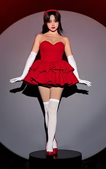Perfect Blue Mima Cosplay Costume Red Strapless Tube Dress with Headband with Thigh-High Stockings and Gloves