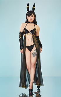 PM Derivative Sexy Swimsuit Gothic Bathing Suit Dress and Panty with Arm Sleeves and Headband