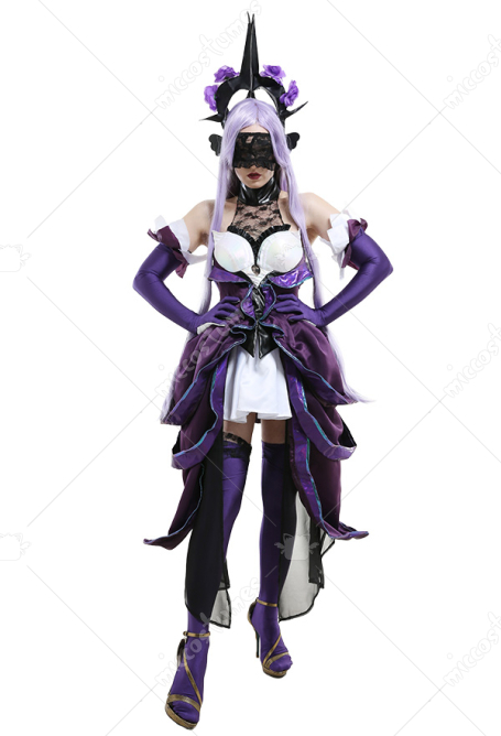 League Of Legends Lol Cosplay Kostum Sexy Withered Rose Syndra Halfter Lila Tragerlos Kleid Mit Langer Handschuh Augenbinde Cosplay Kostum Kostum In Top Qualitat