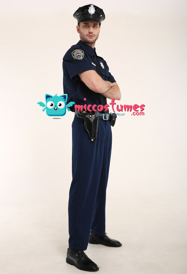 萬聖節警察服裝男性police通用短袖夏季制服包含帽子