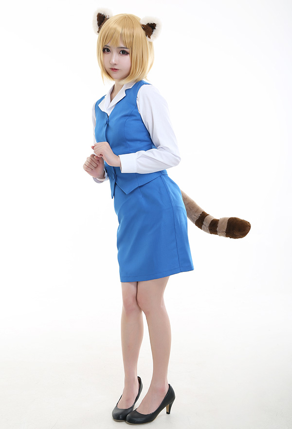 衝吧烈子aggretsuko 女主烈子cosplay服ol女性制服含尾巴和耳朵