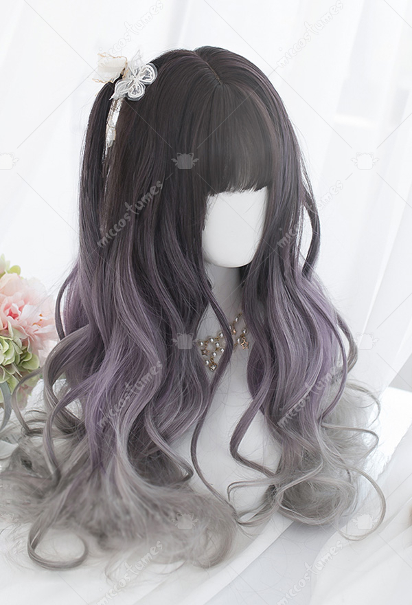 Halloween Witch Gray Purple Gradient Mixed Color Cosplay Long Curly Wig