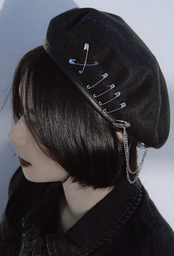Gothic Punk Bone Chain Berets– Gothic Accessory Outfit | Black Pin ...