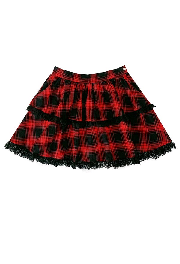 Strawberry Jam Bear Lace Decorated Grid Pattern Pleated Skirt - Woman ...