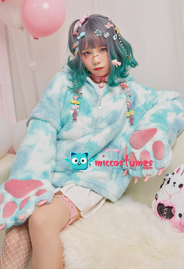 Furry Paw Pullover Hoodie - Tie-dye Style Mint Green Fursuit Hoodie for ...