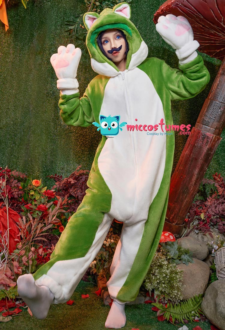 Kawaii Game Brother Onesie Pajama - Halloween Green Cat Adult Onesie ...