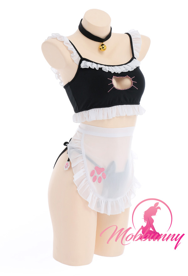 Sexy Lingerie Set with Ruffles Kawaii Maid Costume with Thong and Apron Open  Chest Style