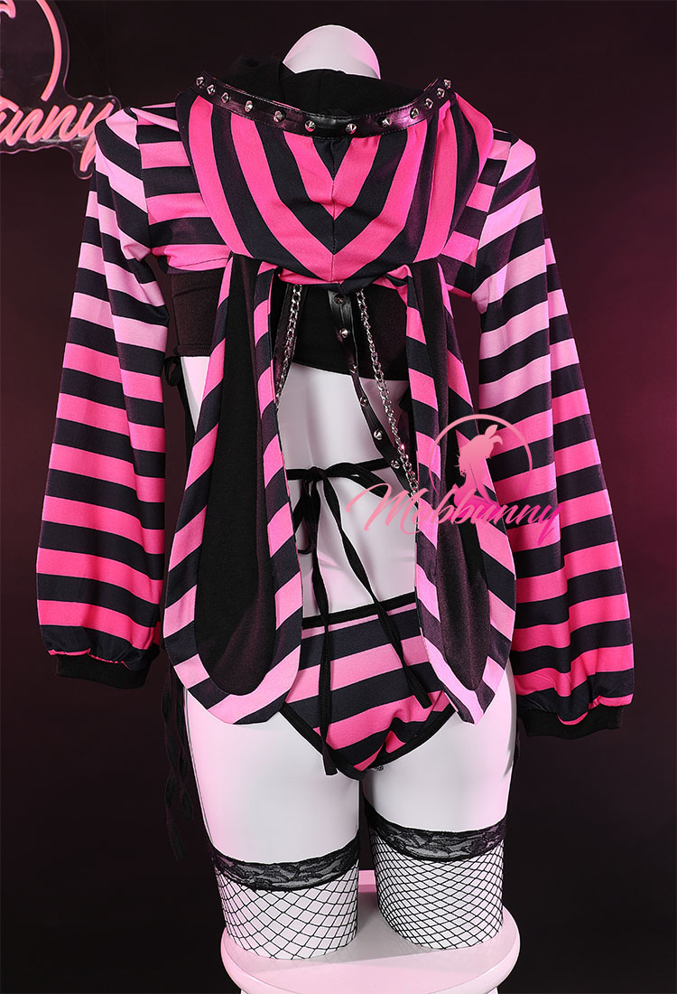 Black Pink Bunny Style Top and Vest Panty Set - Kawaii Gothic Sexy