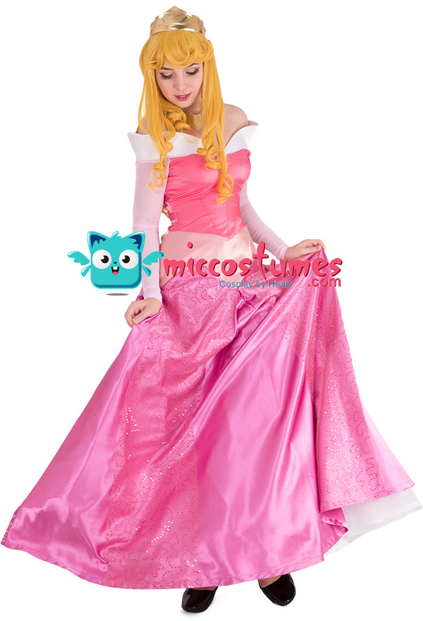 Sleeping Beauty Princess Aurora Pink Rose Cosplay Dress Costume