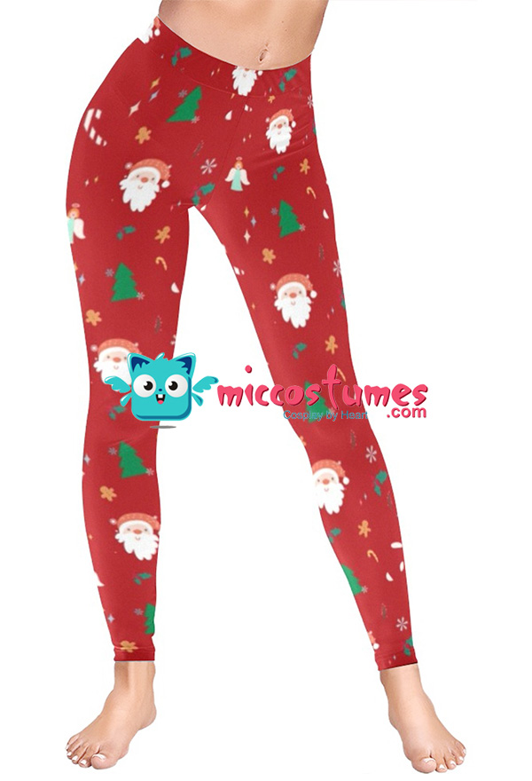 Women's Christmas Leggings Santa Claus Snowman Print Leggings Christmas  Character Skinny Pants for Fitness Yoga (Red, Large)